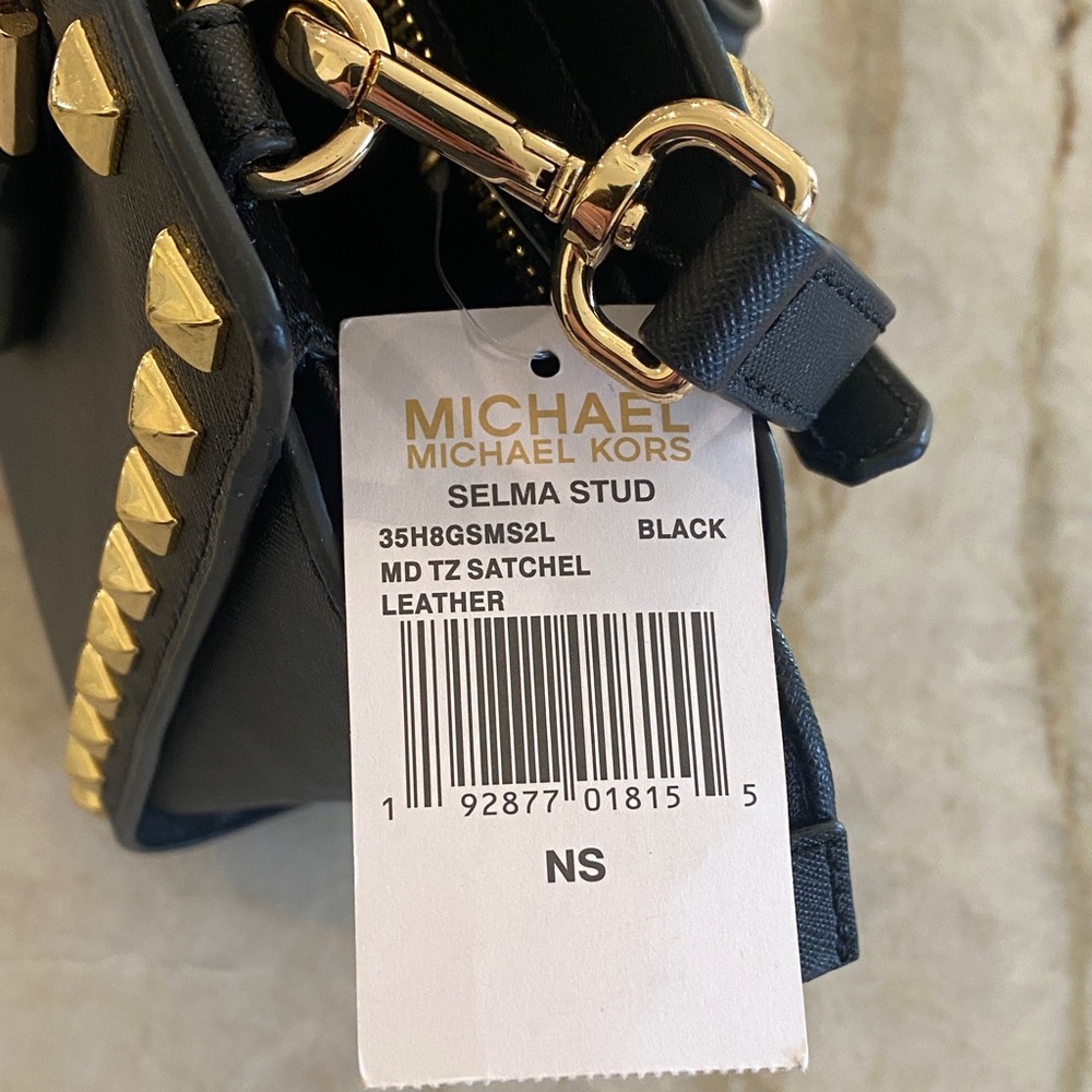 Michael Kors Black Leather Selma Studded NWT Satchel bag - Picture 2 of 8